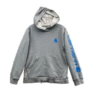 Carhartt Hoodie Youth L/XL Blue Gray Streetwear Workwear Gorpcore Hike Camp 90's